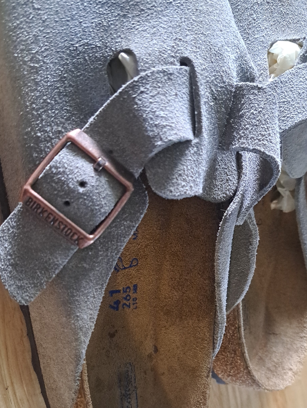 Birkenstock Gray Suede Slip-On Clogs with Buckle - Picture 7 of 8